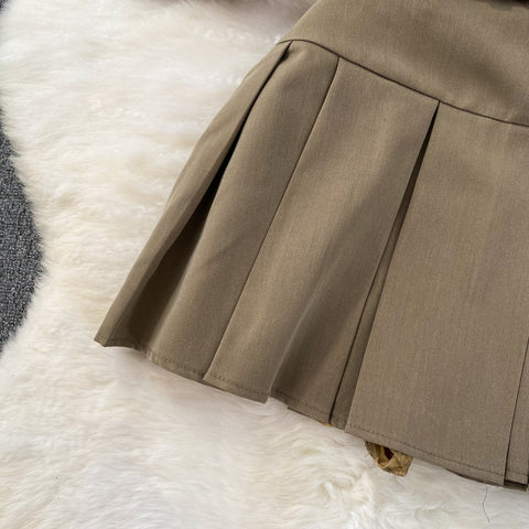 Hollowed Knitwear&Pleated Skirt 2Pcs