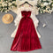 Ruffled Neckline Patchwork Velvet Dress