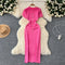 Solid Color Round Collar Knitted Dress