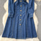 Square Collar Dark Blue Denim Dress