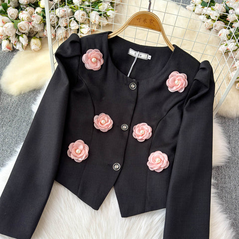 3D Rose Blazer&Pleated Skirt 2Pcs