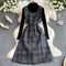 Black Sweater & Plaid Tweed Dress 2Pcs