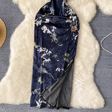 Ethnic Floral Sleeveless Split Cheongsam