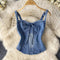Lace-up Camisole&Hip-wrapping Shorts Denim 2Pcs
