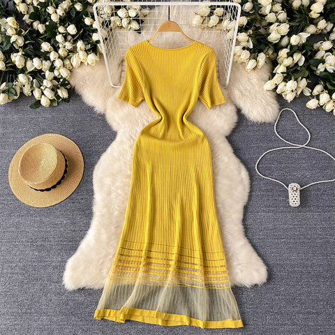 High-end Mesh Patchwork Knitted Dress
