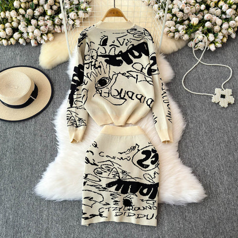 Printed Sweatshirt&Skirt Thermal 2Pcs
