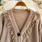 V-neck Fringed Loose-fit Cardigan