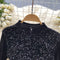 Sequined Mesh Patchwork Black Dress