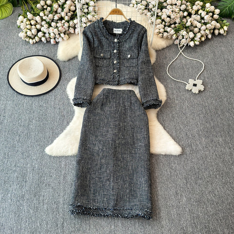 Blazer&Half-body Skirt Tweed 2Pcs