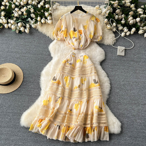 Top&Half-body Skirt Floral 2Pcs