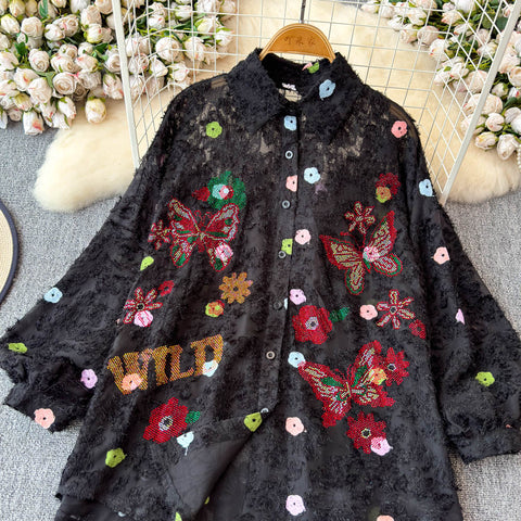 Drilling Butterfly Flock Black Shirt