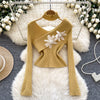 3D Flower Slim Knitwear with Choker