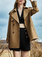 Lapeled Double-breasted Khaki Trench Coat