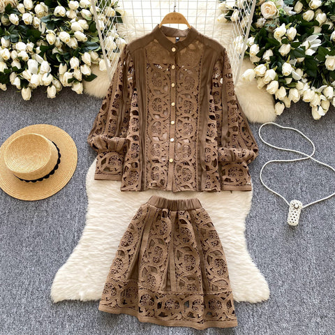 Crochet Shirt & Vest & Shorts 3Pcs