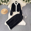 Cardigan&High-waist Skirt Color Blocking 2Pcs