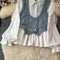 Denim Vest&Ruffled White Shirt 2Pcs