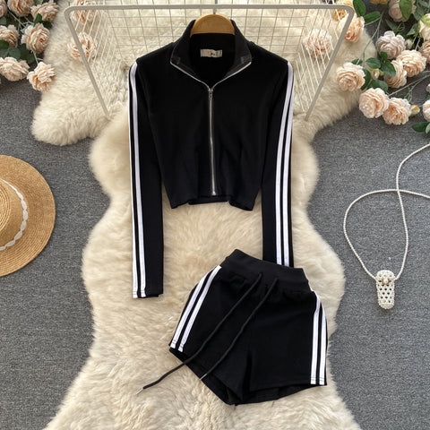 Zipped Jacket&Shorts Striped 2Pcs