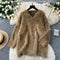 Solid Color Fluffy Loose-fit Knitwear