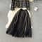 Tweed Plaid Blazer&Black Skirt 2Pcs