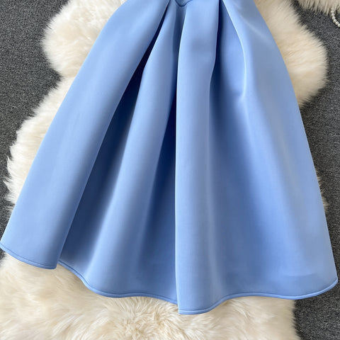 Knotted Bow Pleated Blue Dress
