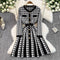 French Style Houndstooth Knitted Dress