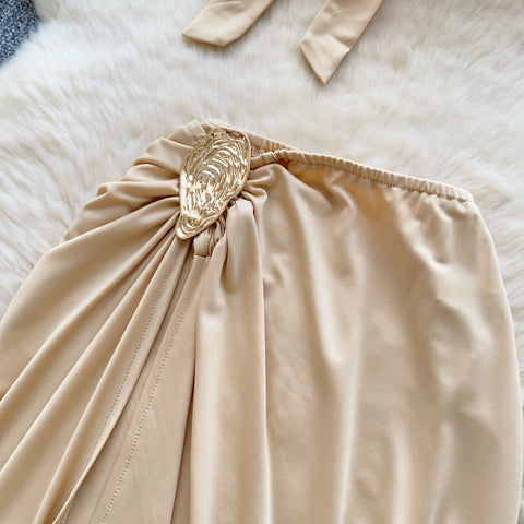 Lace-up Top & High-cut Skirt 2Pcs