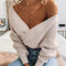 V-neck Solid Color Striped Knitwear