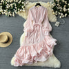 Irregular Design Lace-up Ruffled Dress