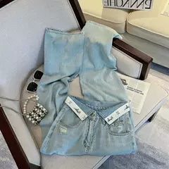 Flap Waistband Straight Jeans