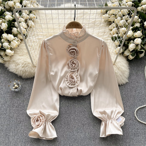 Ruffled Turtleneck Flared Sleeve Shirt