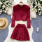 Embroidered Cardigan&Pleated Skirt 2Pcs