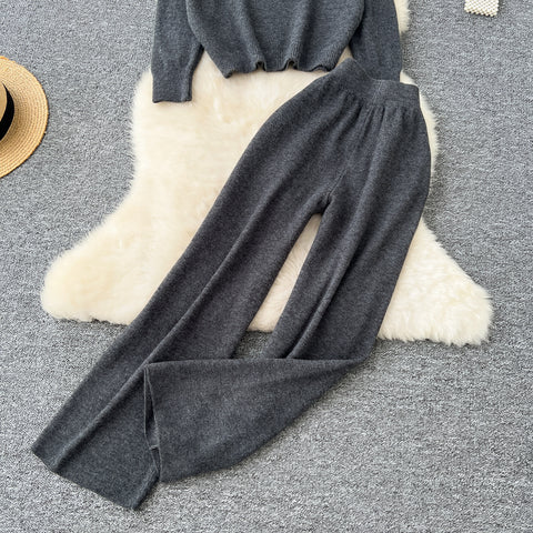 Zipped Knitwear&Trousers Knitted 2Pcs