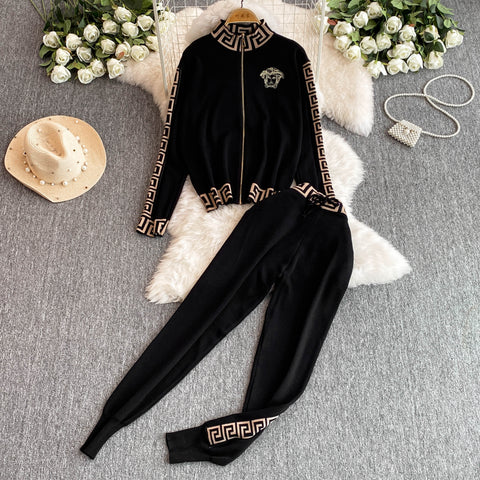 Zipped Cardigan&Trousers Jacquard 2Pcs