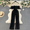 Furry Neckline Sequined Black Jumpsuits