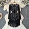 Party Beaded Fringed Black Dress