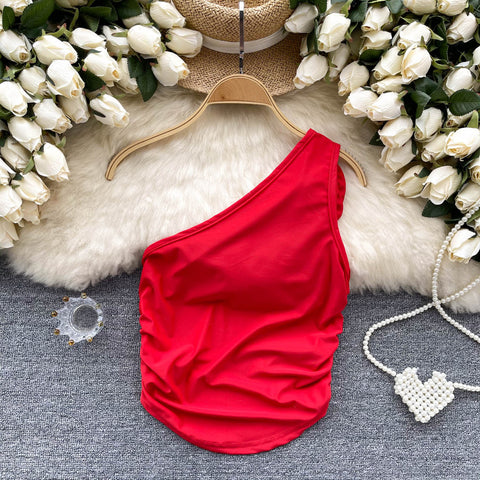One-shoulder Slant Neckline Camisole Top