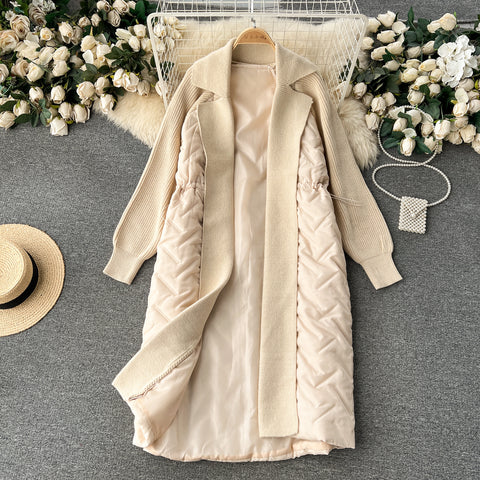 Over-the-knee Patchwork Padded Cardigan