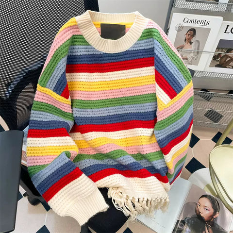 Rainbow Striped Fringed Knitwear