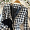 Bow-tie Blazer&Pleated Skirt Plaid 2Pcs