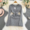 V-neck Flared Sleeve Knitted Dress