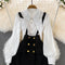 Pointed Collar Shirt&Strap Dress 2Pcs