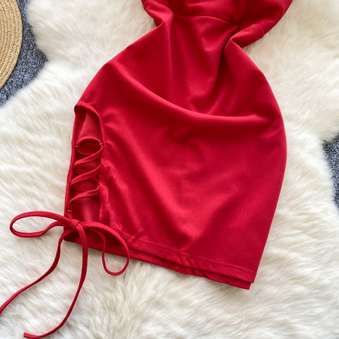 Sexy Furry Edge Red Slip Dress