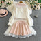 Furry Top&Pleated Skirt Pink 2Pcs