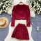 Embroidered Cardigan&Pleated Skirt 2Pcs