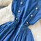 Hollowed Pleated Denim Vest Dress