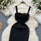 French Style Fishtail Black Slip Dress