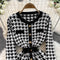 French Style Houndstooth Knitted Dress