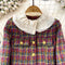 Lace Trim Cardigan&Skirt Plaid 2Pcs