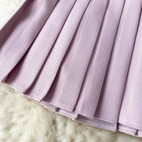 Single-breasted Vest&Pleated Skirt 2Pcs