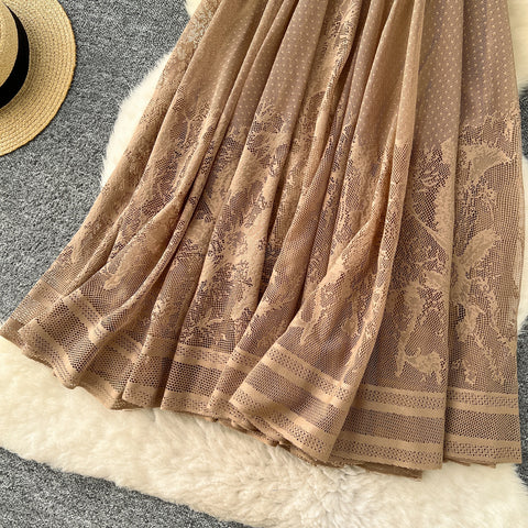 Hollowed Embroidered Mesh Half-body Skirt